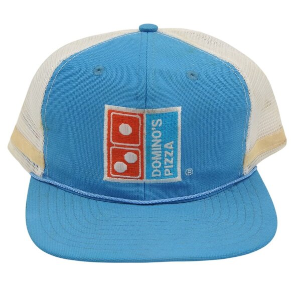 Vintage Dominos Pizza Logo Embroidered Logo Snapback Mesh Trucker Hat Cap Blue - Picture 1 of 11